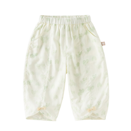 Dave&Bella Summer Toddler Girls Heart Print/Flower Print Straight-leg Casual Pants