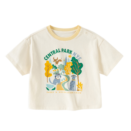 Dave&Bella Summer Toddler Boys Beige Short Sleeve Cotton Comfortable T-shirts