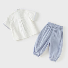 Dave&Bella Toddler Boys Summer Purple Chinese-style Turtle Comfortable Top Pant Suits