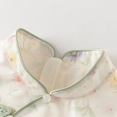 Dave&Bella Toddler Girls Summer Floral Chinese-style Flutter-sleeve Shining Mesh Dress