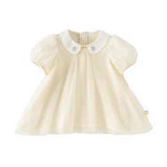 Dave&Bella Summer Toddler Girls Apricot Bubble Sleeve Comfortable Mesh A-line T-shirts