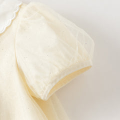 Dave&Bella Summer Toddler Girls Apricot Bubble Sleeve Comfortable Mesh A-line T-shirts