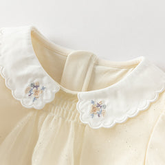 Dave&Bella Summer Toddler Girls Apricot Bubble Sleeve Comfortable Mesh A-line T-shirts