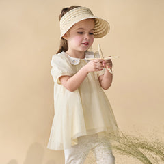 Dave&Bella Summer Toddler Girls Apricot Bubble Sleeve Comfortable Mesh A-line T-shirts