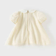 Dave&Bella Summer Toddler Girls Apricot Bubble Sleeve Comfortable Mesh A-line T-shirts