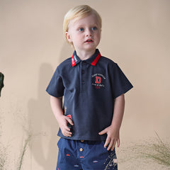 Dave&Bella Kids Boys Summer Navy Blue College-style Soft Short Sleeve Polos