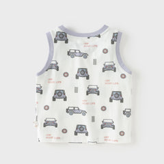 Dave&Bella Summer Toddler Boys Sleeveless Car Print Casual Comfortable Tank Tops