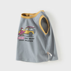 Dave&Bella Summer Toddler Boys Sleeveless Car Print Casual Comfortable Tank Tops