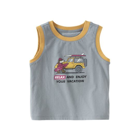 Dave&Bella Summer Toddler Boys Sleeveless Car Print Casual Comfortable Tank Tops