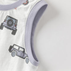 Dave&Bella Summer Toddler Boys Sleeveless Car Print Casual Comfortable Tank Tops