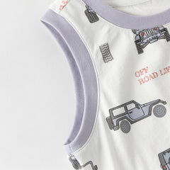 Dave&Bella Summer Toddler Boys Sleeveless Car Print Casual Comfortable Tank Tops
