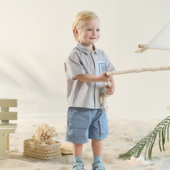 Dave&Bella Summer Kids Boys Elegant Grey Short Sleeve Casual Comfortable Outfit Sets