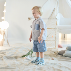 Dave&Bella Summer Kids Boys Elegant Grey Short Sleeve Casual Comfortable Outfit Sets