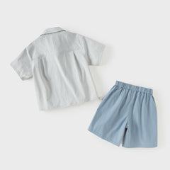 Dave&Bella Summer Kids Boys Elegant Grey Short Sleeve Casual Comfortable Outfit Sets