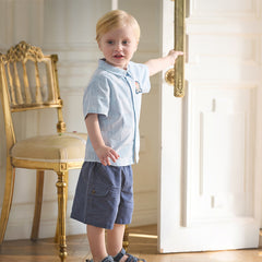 Dave&Bella Toddler Boys Summer Stylish Blue White Striped Formal Cotton Shirts