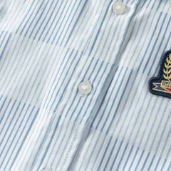 Dave&Bella Toddler Boys Summer Stylish Blue White Striped Formal Cotton Shirts