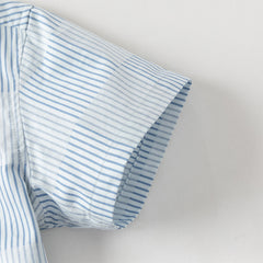 Dave&Bella Toddler Boys Summer Stylish Blue White Striped Formal Cotton Shirts