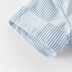 Dave&Bella Toddler Boys Summer Stylish Blue White Striped Formal Cotton Shirts