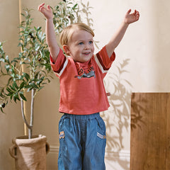 Dave&Bella Toddler Boys Summer Red/Black Short Sleeve Versatile Stretchy T-shirts