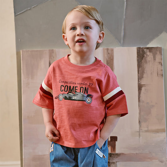 Dave&Bella Toddler Boys Summer Red/Black Short Sleeve Versatile Stretchy T-shirts