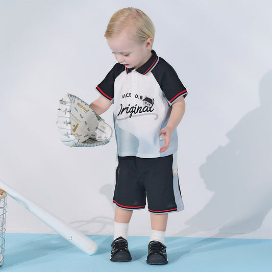 Dave&Bella Toddler Boys Summer Red/Black Polo Collar Outdoor Sports Outfit Sets