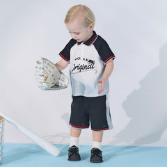 Dave&Bella Toddler Boys Summer Red/Black Polo Collar Outdoor Sports Outfit Sets