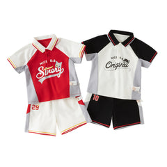 Dave&Bella Toddler Boys Summer Red/Black Polo Collar Outdoor Sports Outfit Sets