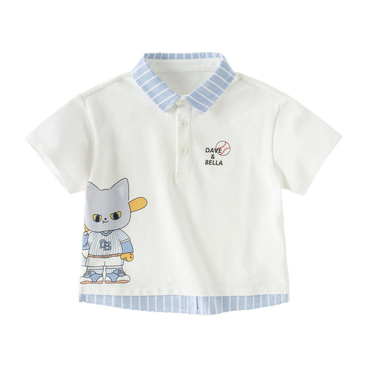 Dave&Bella Toddler Boys Summer Casual White Short Sleeve Breathable College-style Polos
