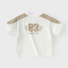 Dave&Bella Summer Kids Boys White/Blue Casual Short Sleeve Stretchable T-shirts