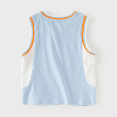 Dave&Bella Toddler Boys Summer Blue/White Sleeveless Outdoor Sports Tank Tops