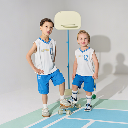 Dave&Bella Summer Kids Boys White/Red Stretchable Sleeveless Outdoor Soccer Outfit Sets