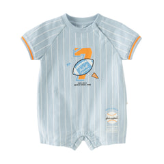 Dave&Bella Baby Boys Summer Sky Blue Short-sleeved Comfortable Cotton Indoor Rompers