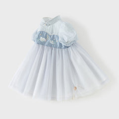 Dave&Bella Summer Toddler Girls Classic Blue Traditional-style Turtle A-line Mesh Dress