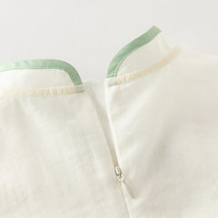 Dave&Bella Kids Girls Summer Milk White Chinese-style Embroidery Turtle Mesh Skirt Suits