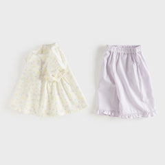 Dave&Bella Toddler Girls Summer Beige Butterfly Print Chinese-style Sleeveless Outfit Sets