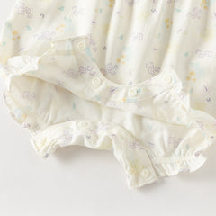 Dave&Bella Baby Girls Summer Beige Butterfly Print Soft Indoor Rompers