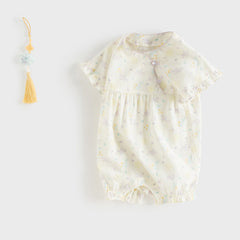 Dave&Bella Baby Girls Summer Beige Butterfly Print Soft Indoor Rompers