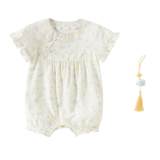 Dave&Bella Baby Girls Summer Beige Butterfly Print Soft Indoor Rompers