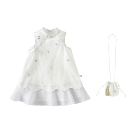Dave&Bella Summer Toddler Girls White Chinese Style Party A-line Dress(wallet bag)