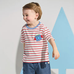 Dave&Bella Toddler Boys Summer Fashion Striped Red/Blue Breathable Casual T-shirts
