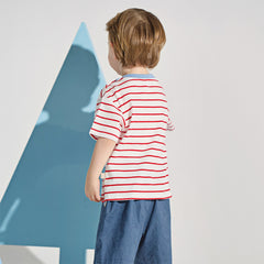 Dave&Bella Toddler Boys Summer Fashion Striped Red/Blue Breathable Casual T-shirts