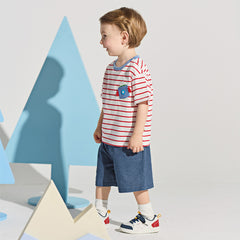Dave&Bella Toddler Boys Summer Fashion Striped Red/Blue Breathable Casual T-shirts