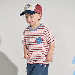 Dave&Bella Toddler Boys Summer Fashion Striped Red/Blue Breathable Casual T-shirts