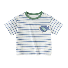 Dave&Bella Toddler Boys Summer Fashion Striped Red/Blue Breathable Casual T-shirts