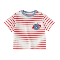 Dave&Bella Toddler Boys Summer Fashion Striped Red/Blue Breathable Casual T-shirts