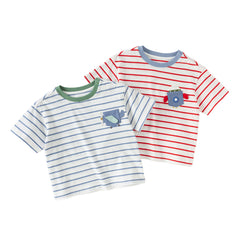 Dave&Bella Toddler Boys Summer Fashion Striped Red/Blue Breathable Casual T-shirts