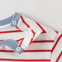 Dave&Bella Toddler Boys Summer Fashion Striped Red/Blue Breathable Casual T-shirts