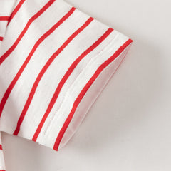 Dave&Bella Toddler Boys Summer Fashion Striped Red/Blue Breathable Casual T-shirts