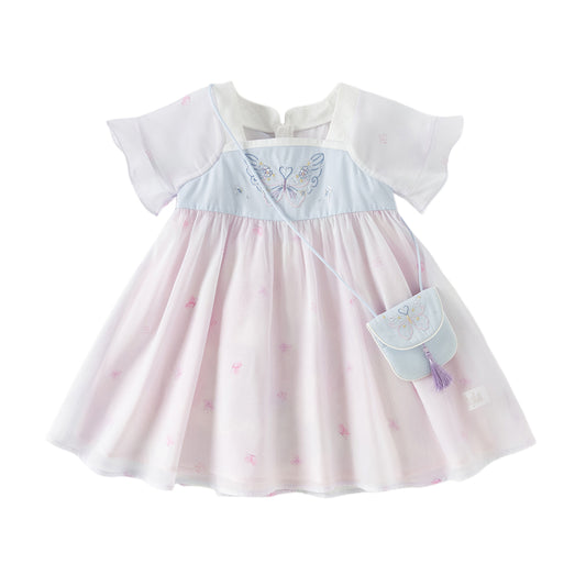 Dave&Bella Toddler Girls Summer Butterfly Print Chinese-style Mesh Dress(wallet bag)
