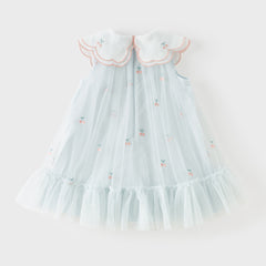 Dave&Bella Summer Toddler Girls Elegant Light Blue Lightweight Breathable Soft Mesh Dress
